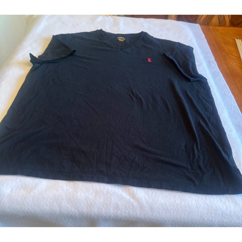 Polo Ralph Lauren T Shirt Mens XXL Black V Neck Red Pony Short Sleeve Cotton 2XL